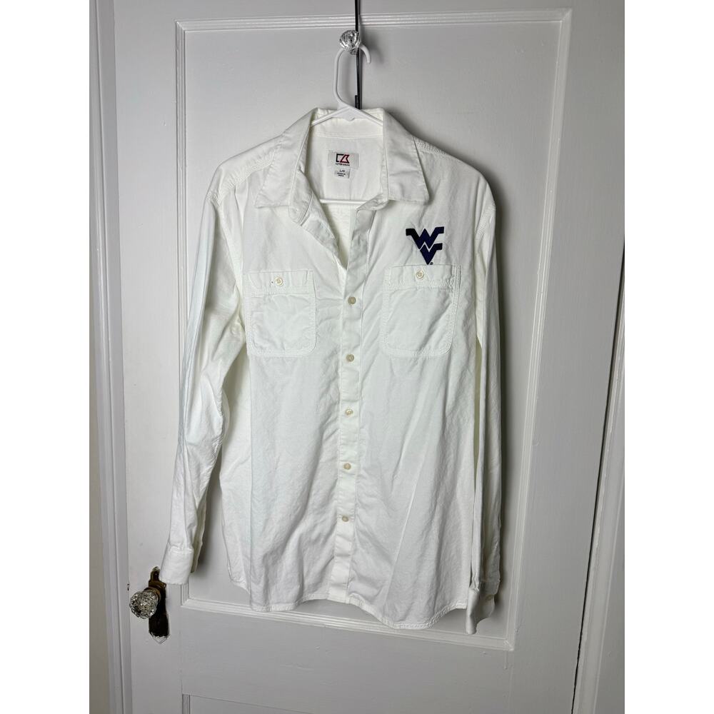 Cutter & Buck White Button Down Oxford Embroidered WVU West Virginia Large Shirt